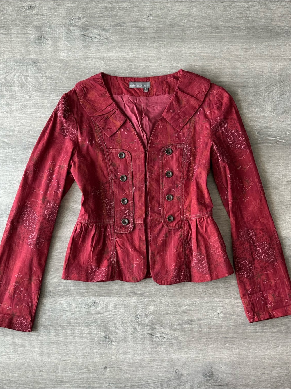 Vintage Tristan & Iseut Red Floral Women's Peplum Jacket Nepal